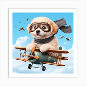 Cute dog in airplane 3D render Art Print