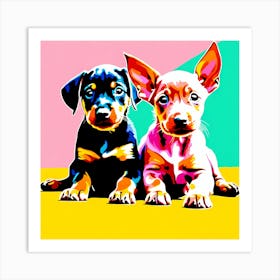 'Doberman Pinscher Pups', This Contemporary art brings POP Art and Flat Vector Art Together, Colorful Art, Animal Art, Home Decor, Kids Room Decor, Puppy Bank - 47th Art Print