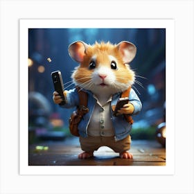 Hamster With Cell Phone Art Print