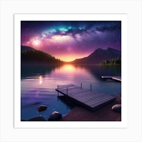 Starry Sky Over Lake 1 Art Print
