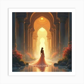 Graceful Queen In A Watercolor Luminous Palace 1 Art Print