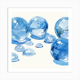 Watercolor Blue Glass Spheres Art Print