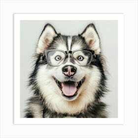 Husky Dog With Glasses 3 Art Print