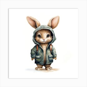 Watercolour Cartoon Rabbit In A Hoodie 3 Art Print