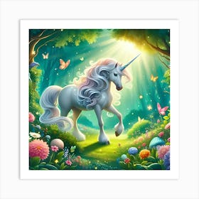 Unicorn In A Beautiful Enchanted Forest 4 Art Print