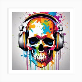 Skull With Headphones 38 Art Print