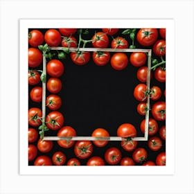 Frame Of Tomatoes On Black Background Art Print