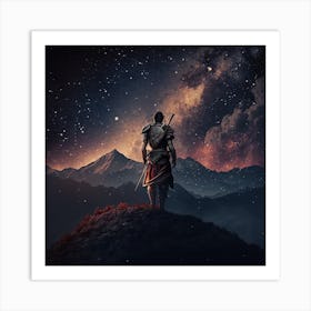 Man Standing On Top Of A Mountain Art Print