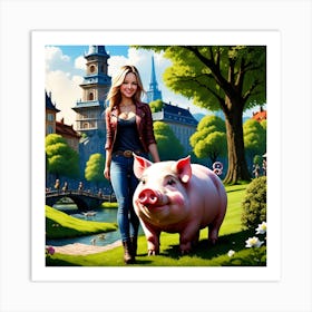 Girl With A Pig Art Print