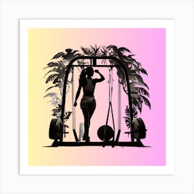 Silhouette Of Woman In Gym Art Print