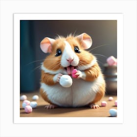 Hamster Eating Marshmallows Art Print
