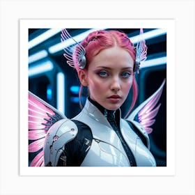 Futuristic Girl With Wings 10 Art Print