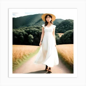 Girl In A White Dress Art Print