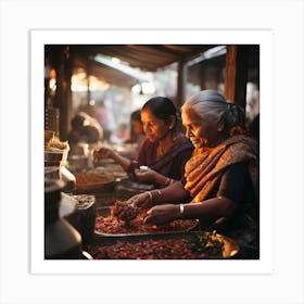 Women At A Market In India Art Print