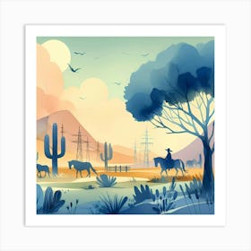 Cowboys In The Desert 4 Art Print