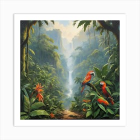 Parrots In The Jungle paintings art print Art Print