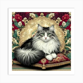 Cat On A Cushion Art Print