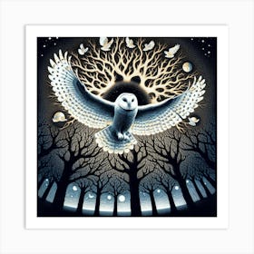 Silkscreen Magic: Metaphysical Art featuring Glowing Owls by Oliver Vernon, Hugo Pratt's Contrasting Light, and More Masterpieces by Kinnaird, Wishart, and Morley. Art Print