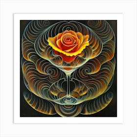 A rose in a glass of water among wavy threads 16 Art Print