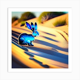 Blue bunny in the desert  Art Print