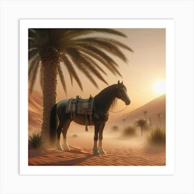 Horse In Shade Of Date Palm Tree 1 Art Print