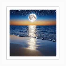 Full Moon Over The Ocean Art Print