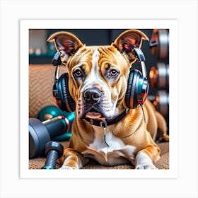 Dog With Headphones 1 Art Print