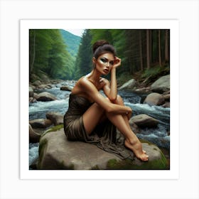 Beautiful Woman In The Forest Photo Art Print