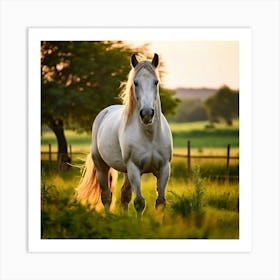 Grass Mane Head Graze Equestrian Pasture Elegant Sun Beauty Horse Standing Rural Green (9) Art Print