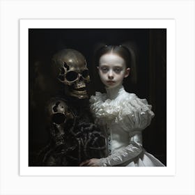 Little Girl With A Skeleton 1 Art Print