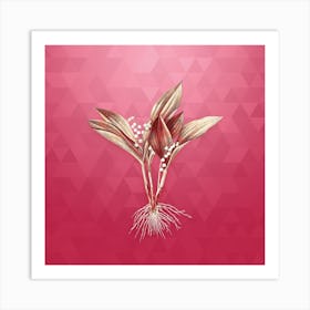 Vintage Lily of the Valley Botanical in Gold on Viva Magenta n.0745 Art Print