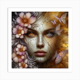 Face Of A Woman With Butterflies Art Print