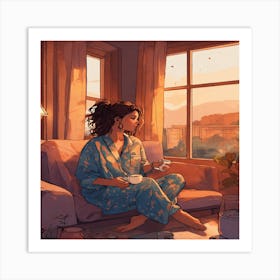 Girl Sitting On A Couch Art Print