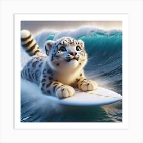 Snow Leopard Surfing Art Print