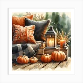 Pumpkins And Lantern Art Print