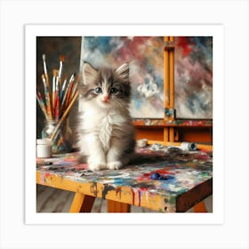 Kitten Sitting On Easel Art Print