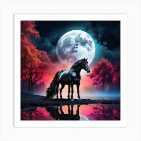 Horse In The Moonlight Art Print