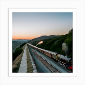 Steam Train At Sunset Art Print