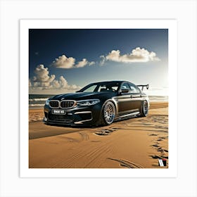 Black BMW M5 on beautiful beach Art Print