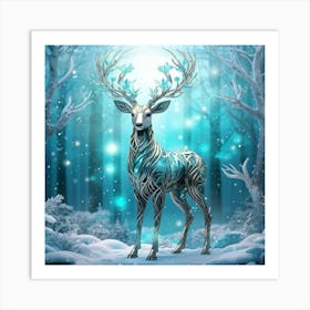 Robotic Deer Exhibiting Touches Of Teal And Iridescent Highlights Stands Centred Amidst An Enchant Art Print