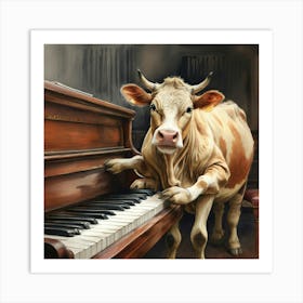 Cow Playing Piano 3 Art Print