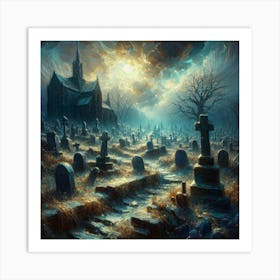 Van Gogh Madness: Luminous Surrealism in an Old Cemetery - RHADS Art | Arles Masterpiece in Ultra HD 128k with Unreal Engine, Atmospheric Light Reflections, and Polished 3D Textures. Art Print