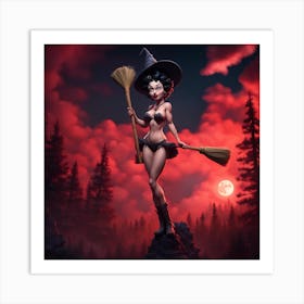 Witch With Broom Art Print