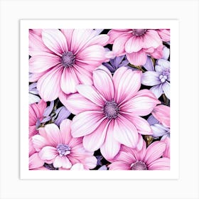 Floral Fantasia A Vibrant Pattern Bursting With Baby Pink White Flowers Perfect For Those Pink Flowers Art Print