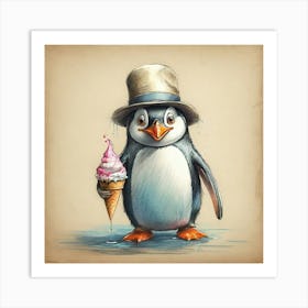 Penguin Ice Cream Art Print