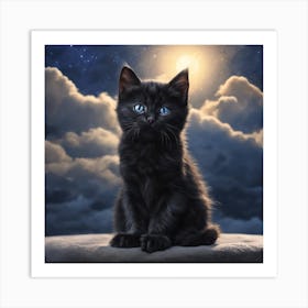 Black Kitten In The Moonlight Art Print