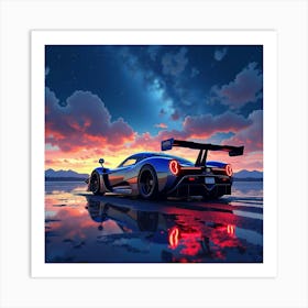 Pagani Huayra Bc In A Vibrant Watercolor Night Sky Setting Art Print