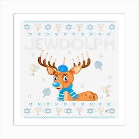 Cute Jewdolph Jewish Reindeer Hanukkah Ugly Chanukah Sweater Art Print