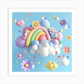 Rainbow Candy Cloud And Flowers Wallpaper 1 Art Print