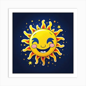 Lovely smiling sun on a blue gradient background 109 Art Print